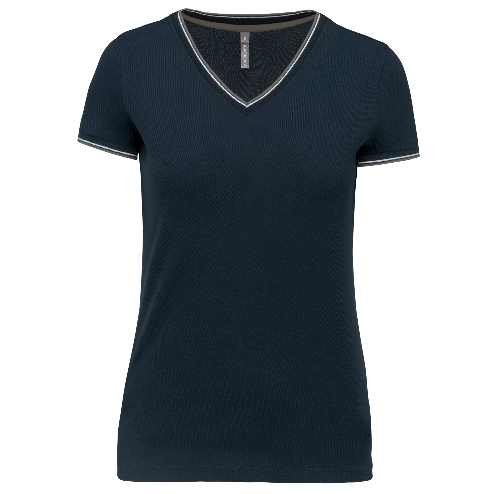 Damen T-Shirt aus Piqué-Trikot mit V-Ausschnitt