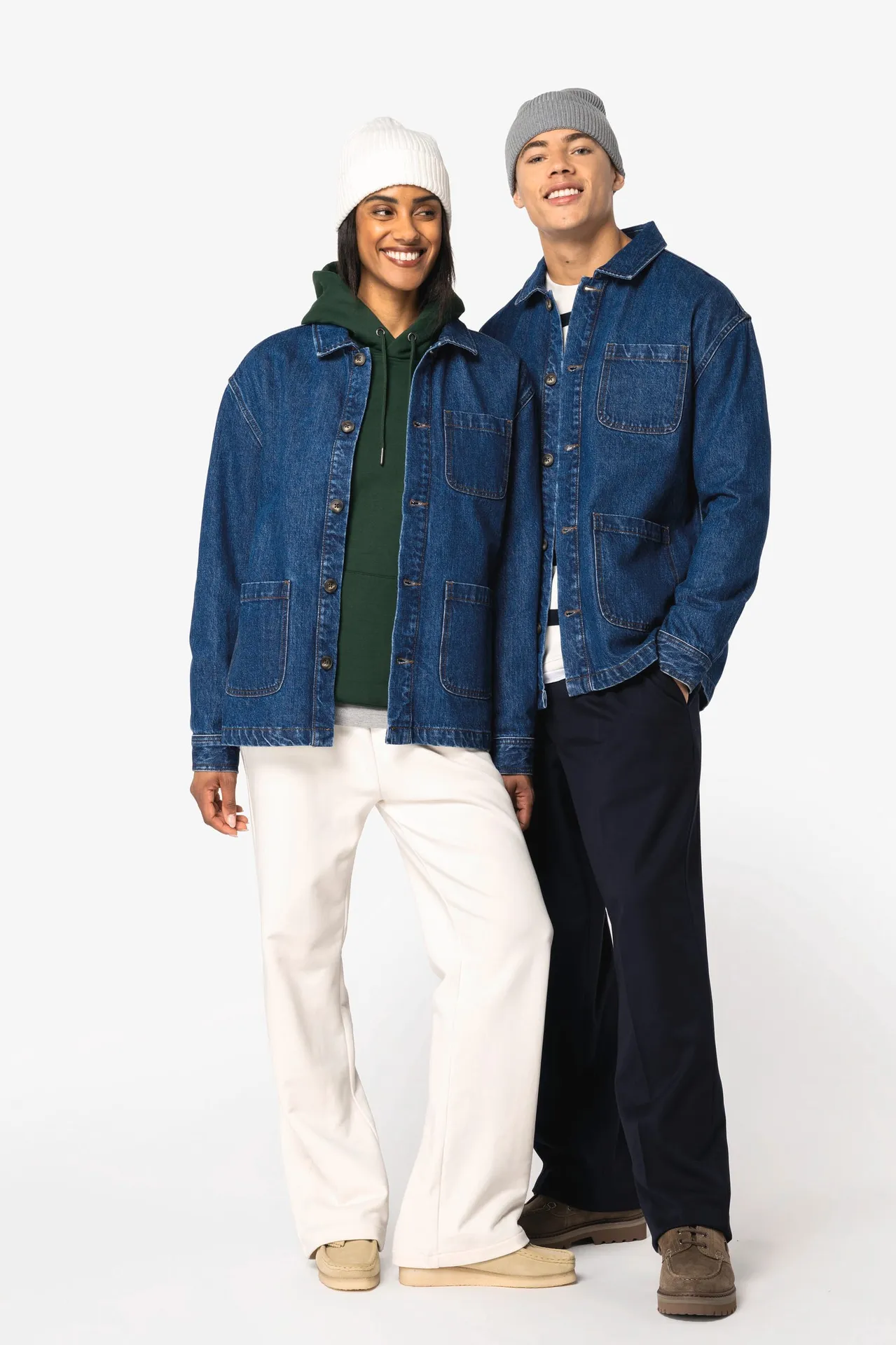 Umweltfreundliche Unisex-Jeansjacke mit überschnittenen Schultern