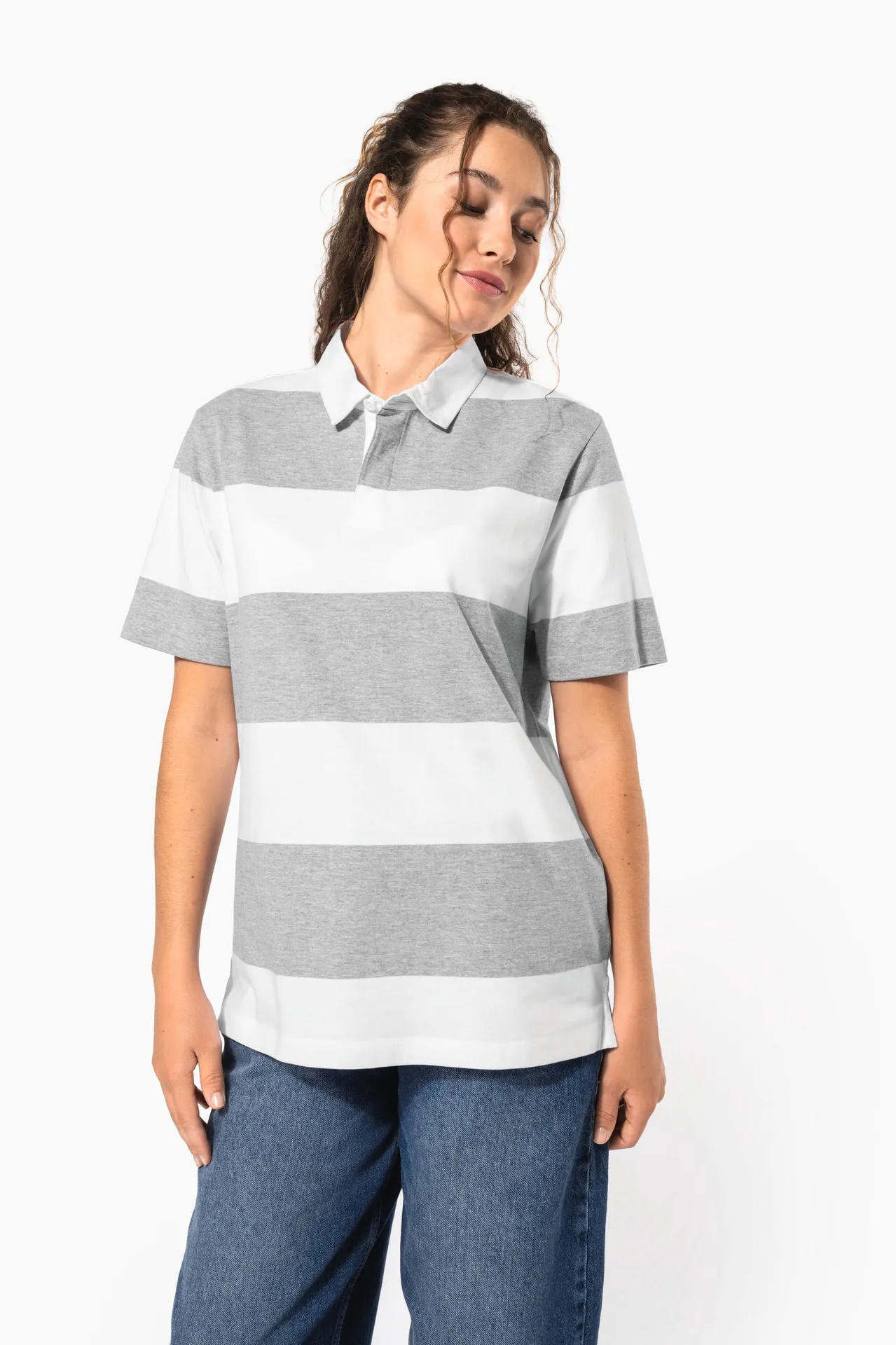 Gestreiftes Polohemd mit kurzen Ärmeln, Unisex