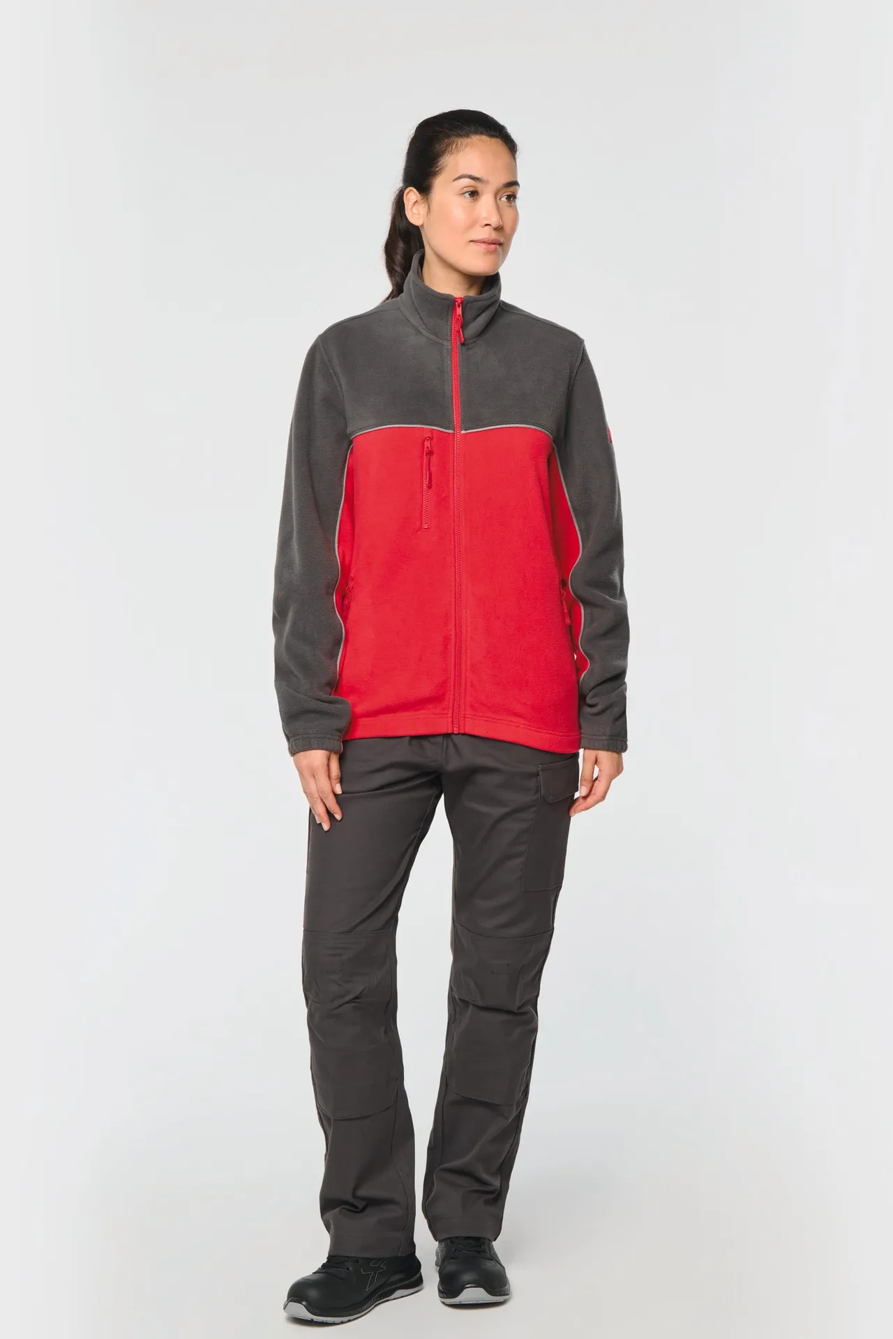 Zweifarbige, umweltfreundliche Unisex-Fleecejacke