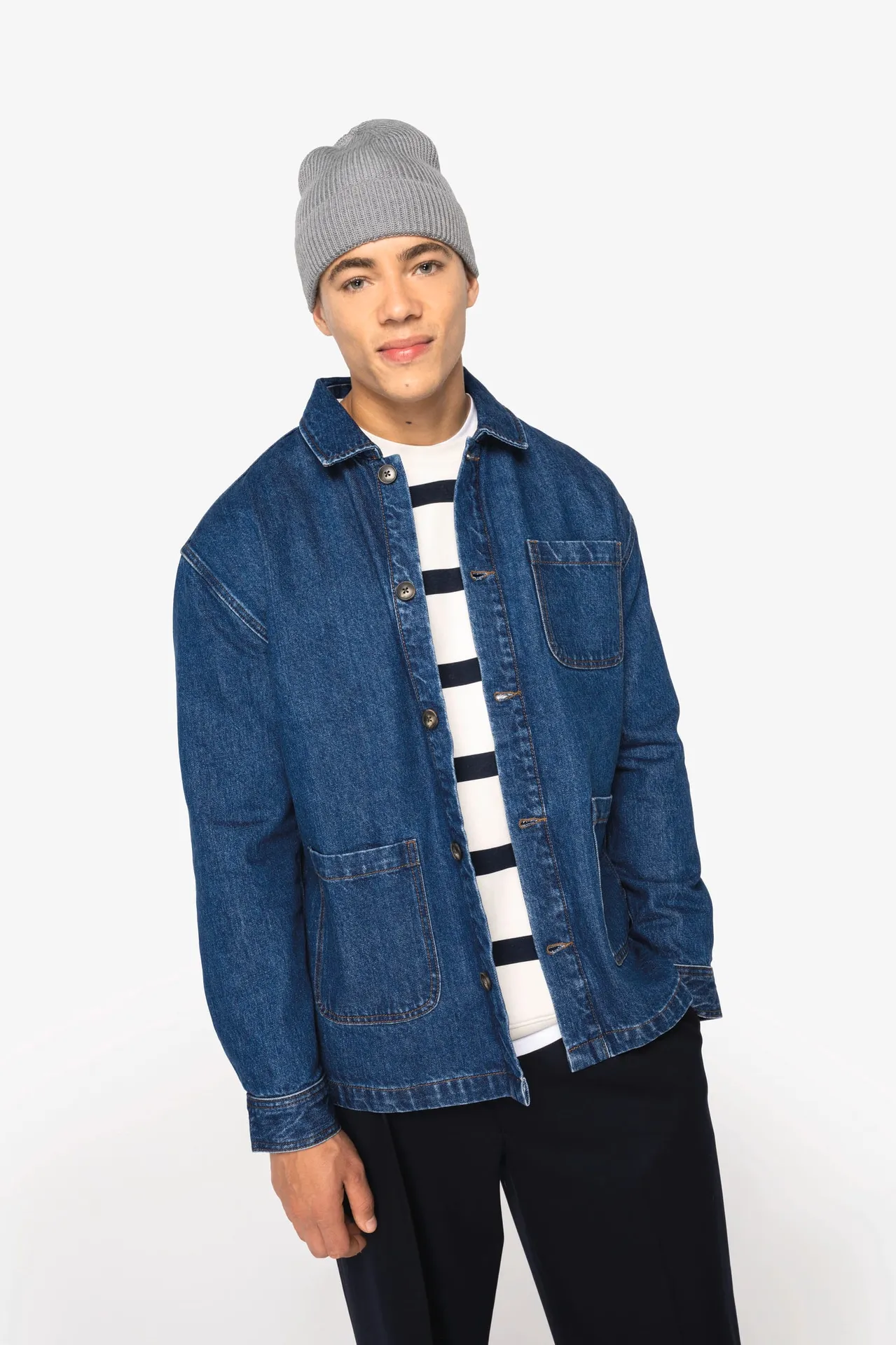 Umweltfreundliche Unisex-Jeansjacke mit überschnittenen Schultern