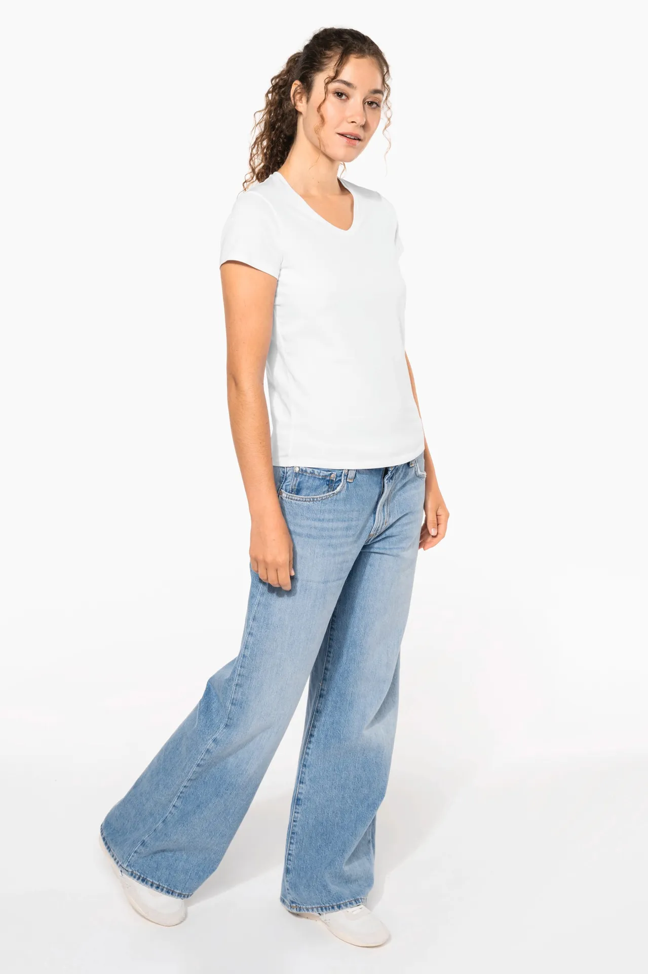 Kurzarm-Damen-T-Shirt mit V-Ausschnitt