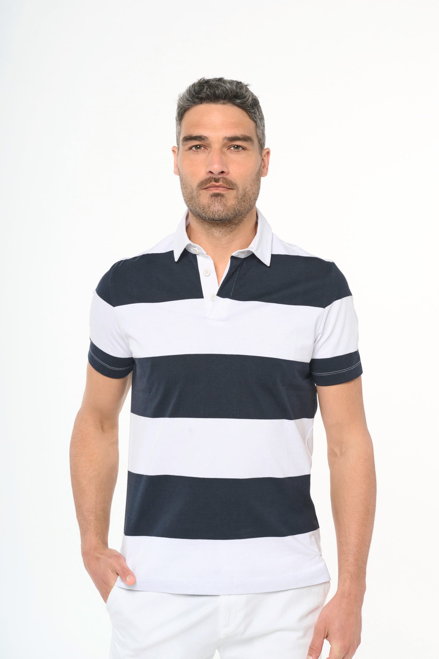 Gestreiftes Polohemd mit kurzen Ärmeln, Unisex