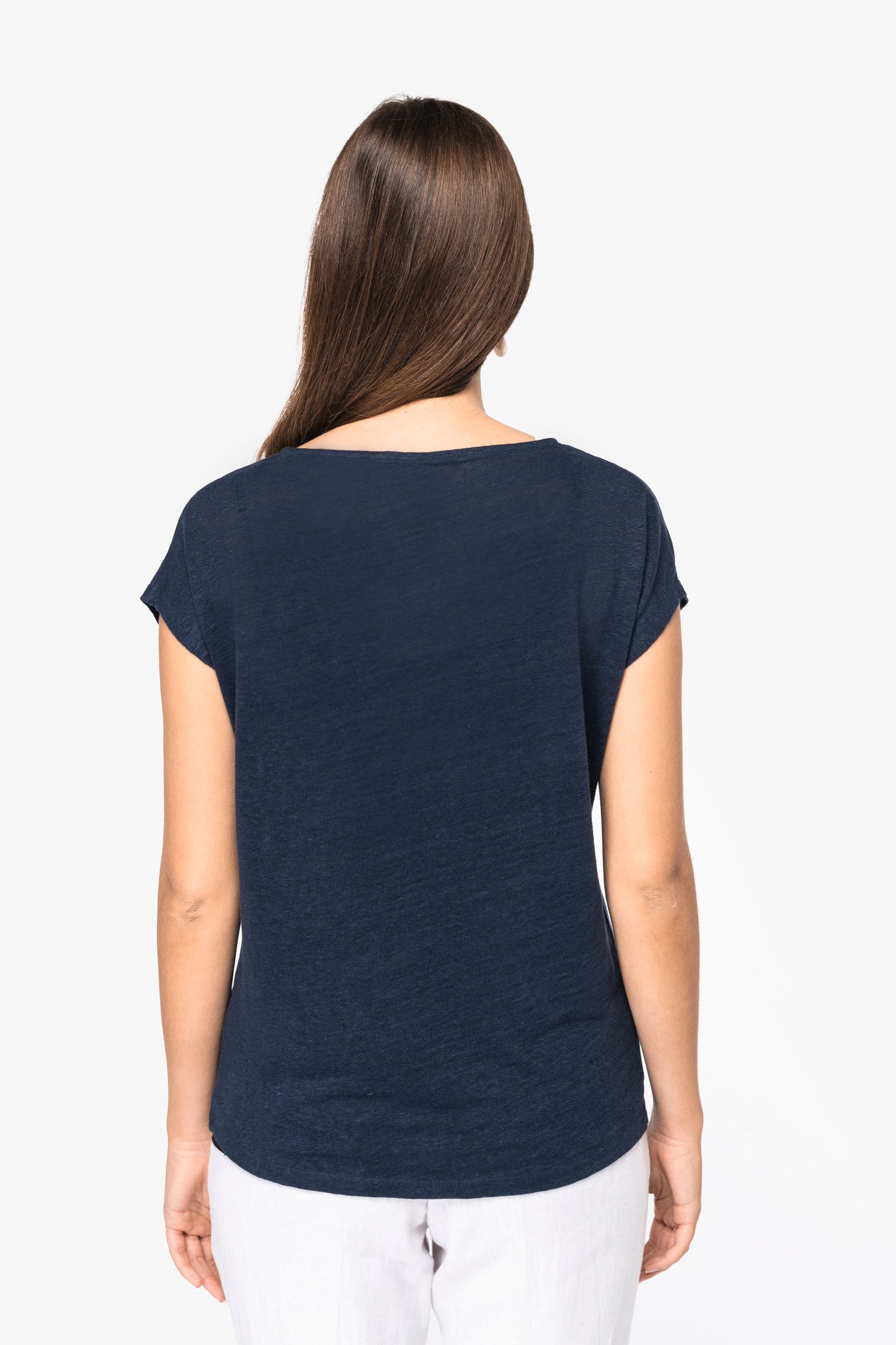 Damen-T-Shirt aus Leinen mit V-Ausschnitt
