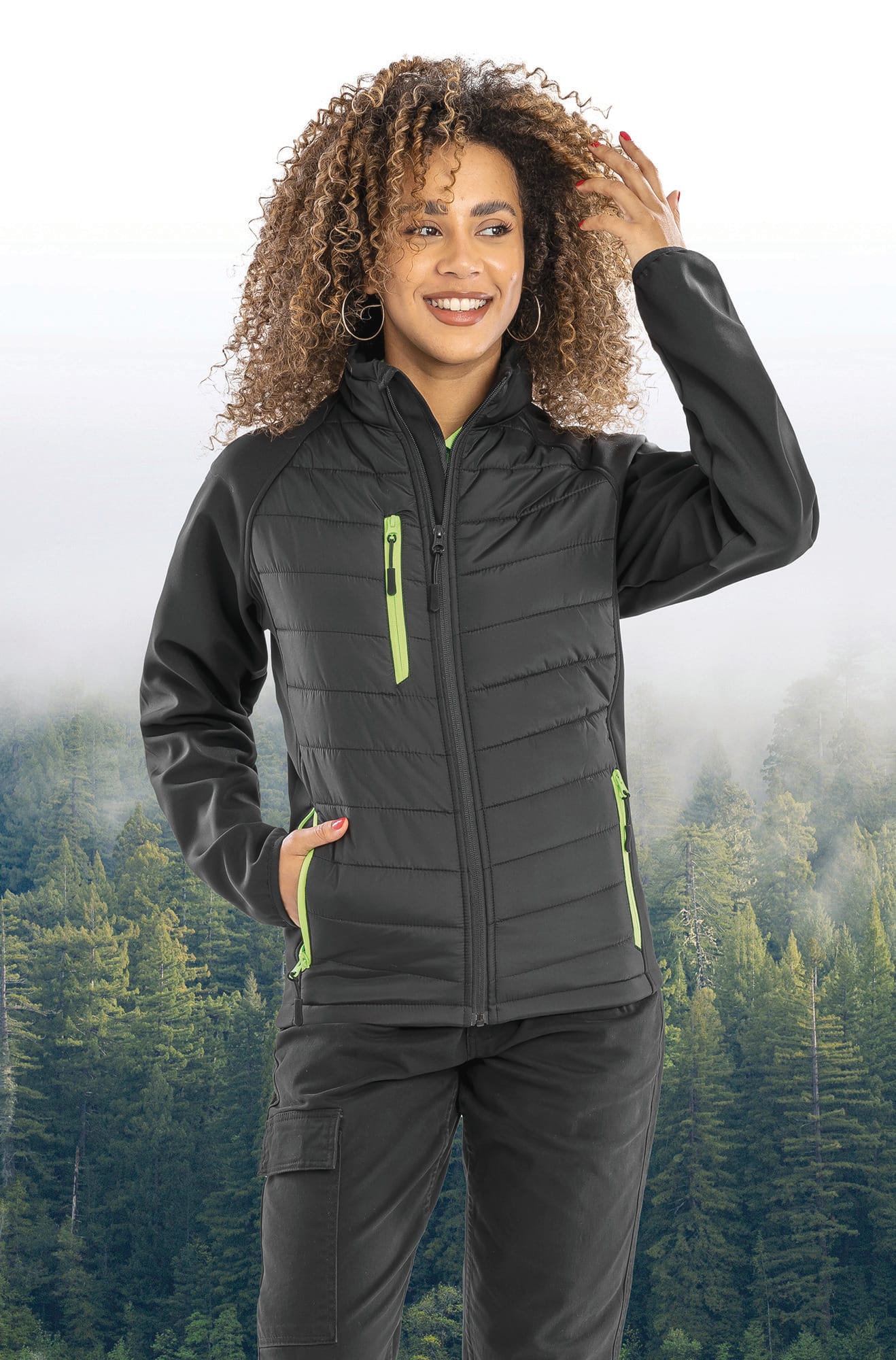 Black compass padded soft shell jacke