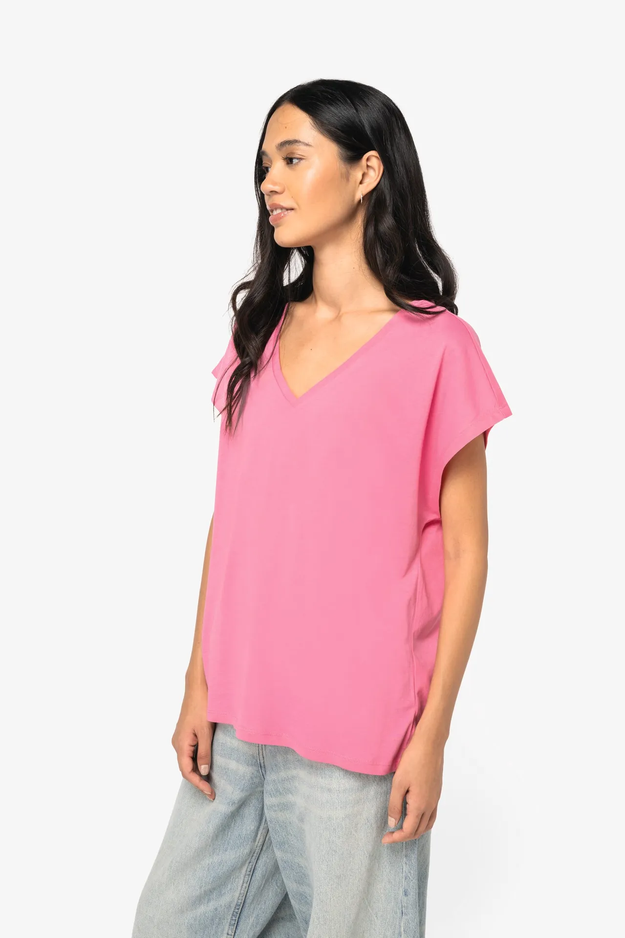 Umweltfreundliches Loose Damen-T-Shirt mit V-Ausschnitt