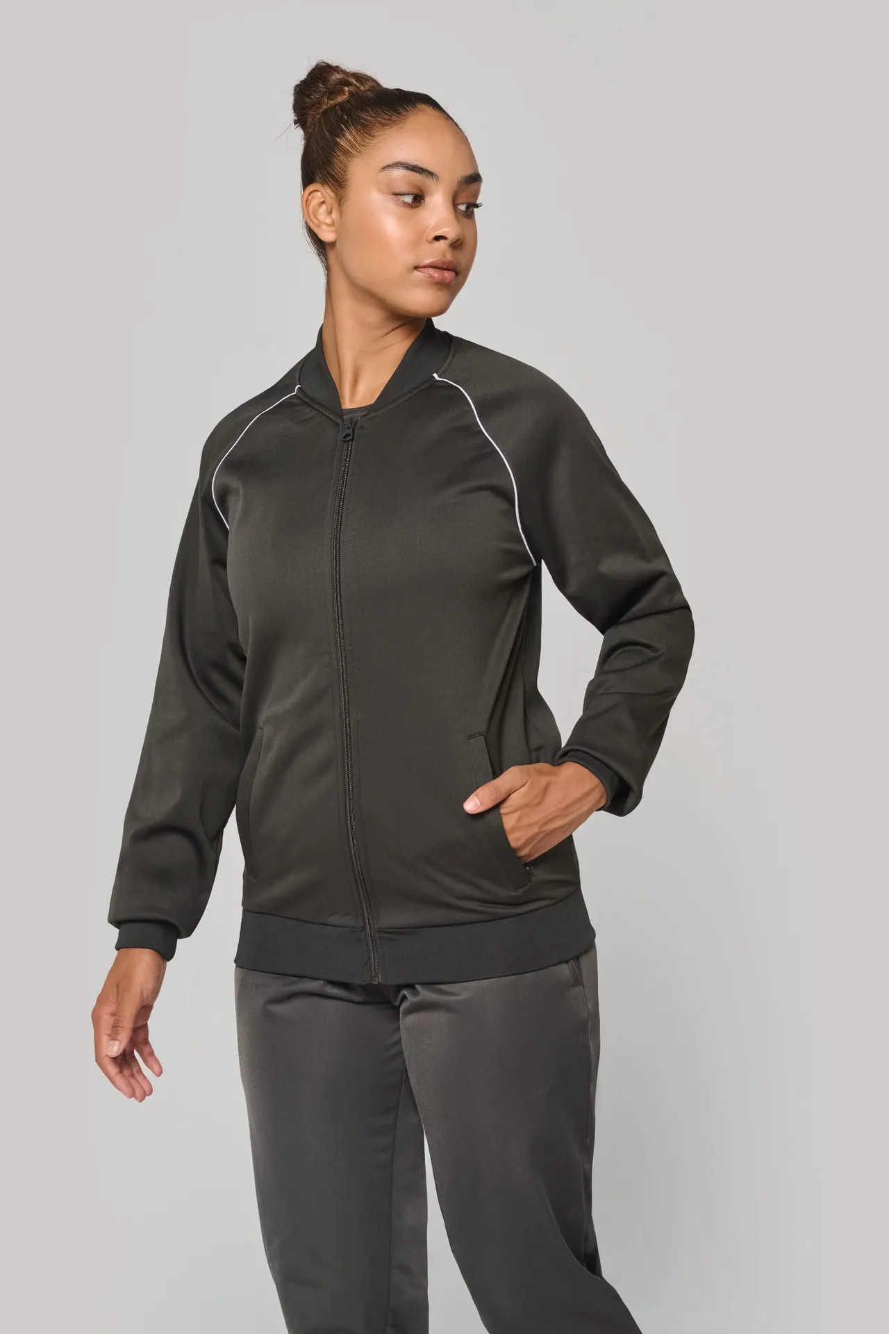 Unisex-Trainingsjacke mit Reißverschluss und Paspel