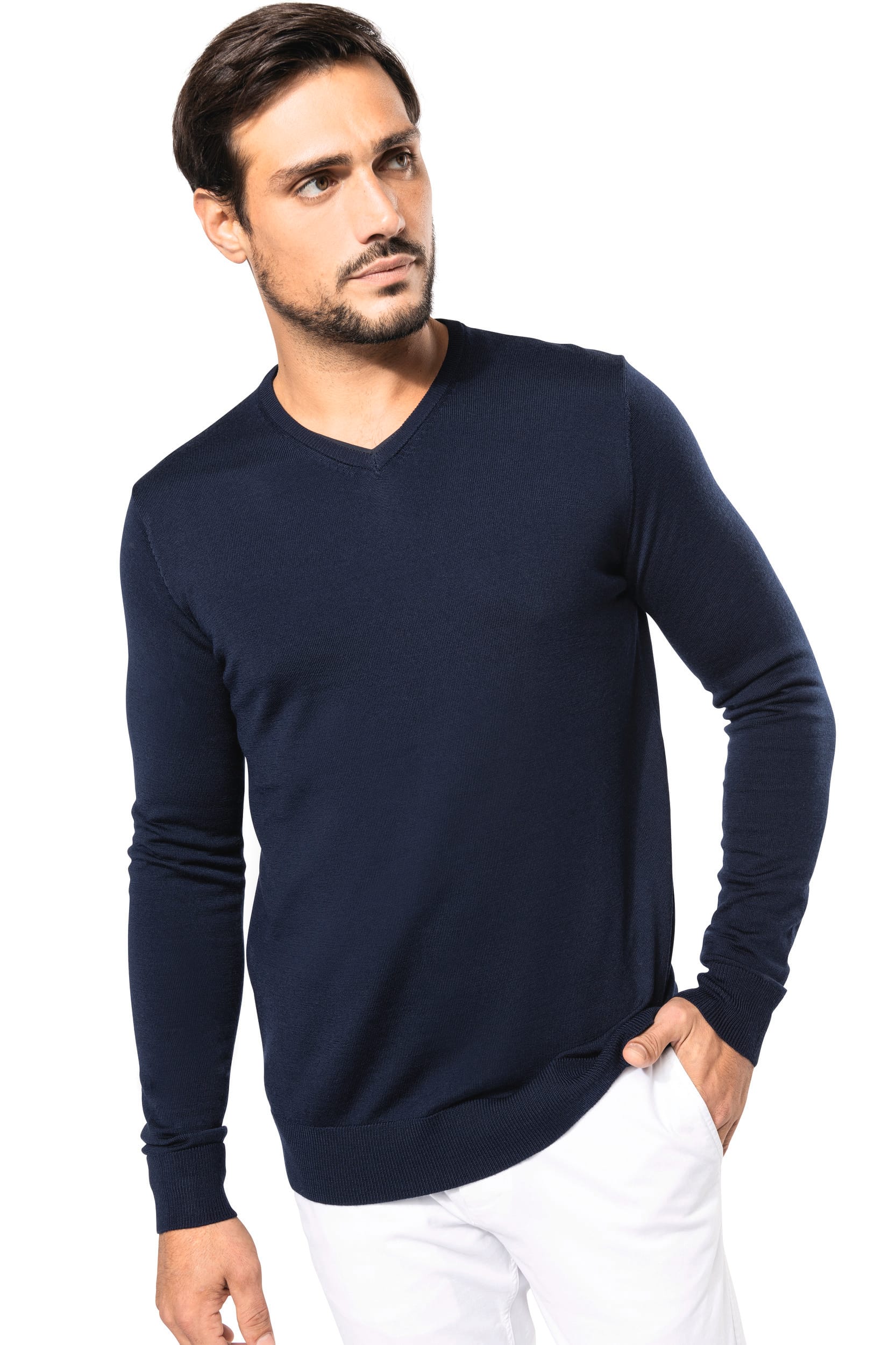 Merino-Herrenpullover mit V-Ausschnitt