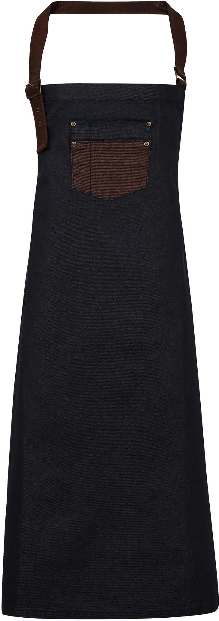 Division - Waxed look denim bib apron with faux leather