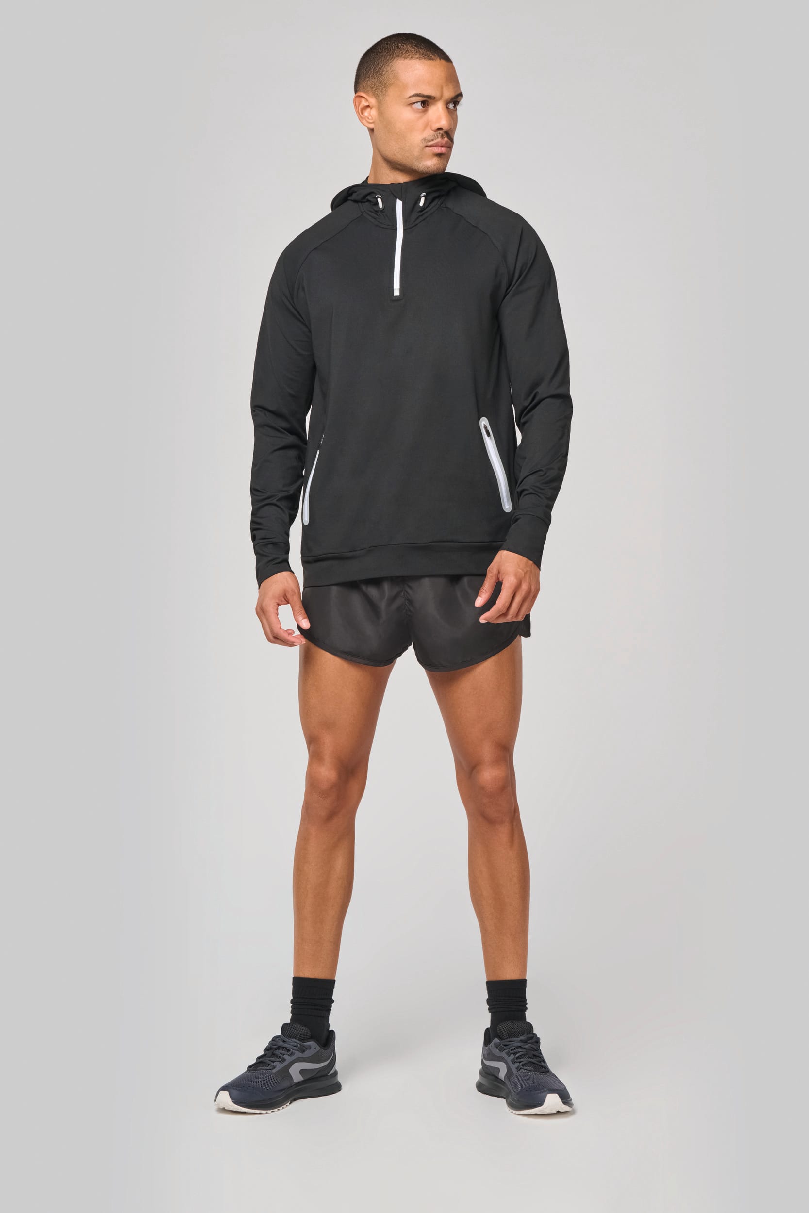 Kapuzen-Sweatshirt 1/4 Sport-Reißverschluss Unisex